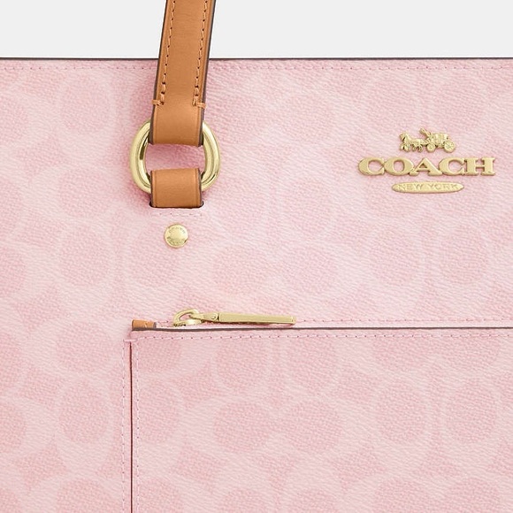 NWT Coach Pink Signature Canvas Zip Tote Bag Work School Carryall CEA21 - Picture 7 of 8